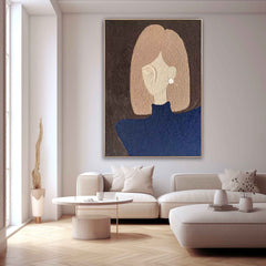 Abstract Character Image oil Painting On Canvas Original Short Hair Girl Wall Art Minimalist Modern Nordic Style