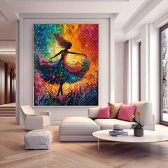 Large Multicolor Portrait Painting Framed Original Exquisite Dancing Girl Wall Art Abstract Colorful Artwork