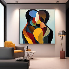 Original Figure Acrylic Painting Canvas Colorful Lovers Abstract Wall Art Square Large Portrait Artwork