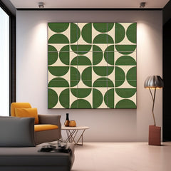 Green Geometry Modern Minimalist Canvas Acrylic Painting Large Regular Semicircle Abstract Wall Art Framed