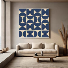 Blue Geometry Modern Minimalist Canvas Acrylic Painting Large Regular Semicircle Abstract Wall Art Framed