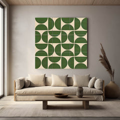 Green Geometry Modern Minimalist Canvas Acrylic Painting Large Regular Semicircle Abstract Wall Art Framed