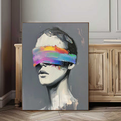 Abstract Artwork Large Grey Acrylic Painting Framed Original Faceless Portrait Contemporary Wall Art