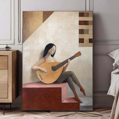 Little Girl Playing Guitar Wall Art painting Abstract Lady Acrylic Painting Large Portrait Artwork Home Decor