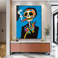 Lovely Skeleton Painting Colorful Original Abstract Wall Art Large Acrylic Painting Framed Unique Home Decor