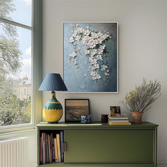 Blossoming Cascade – Large Original 3D Textured Floral Painting for Modern Decor