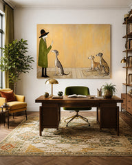 Whimsical Greyhound Art Print Featuring Gentleman And Dogs