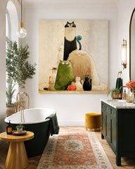 Whimsical Cat Painting For Modern Home Decor With Textured Canvas Finish