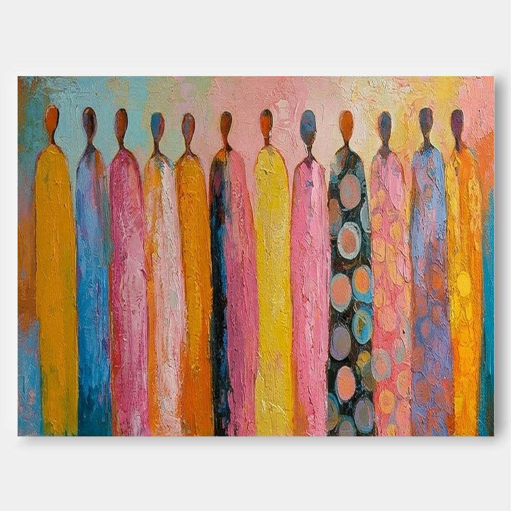 Vibrant Multi Color Figure Artwork Hand Painted Oil For Lounge And Hallway