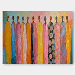 Vibrant Multi Color Figure Artwork Hand Painted Oil For Lounge And Hallway