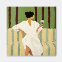 Square Abstract Lady Wearing A Bathrobe Painting Canvas Figure Artwork Original Woman Wall Art