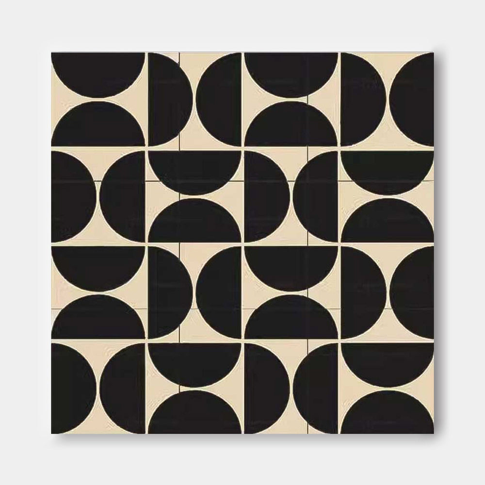 Black Geometry Modern Minimalist Canvas Acrylic Painting Large Regular Semicircle Abstract Artwork