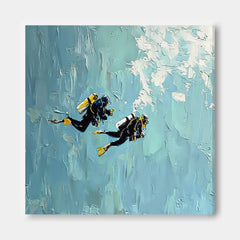 Large Ocean Painting Blue Texture Painting Minimalist Diving Art Abstract Underwater Artwork Diving Gifts