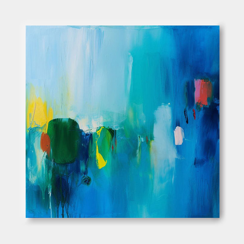 Tiny Canvas Painting Original Wall Art Contemporary New Blue Abstract Painting Home Decor