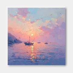 Modern Highest Quality Oil Painting Large Sunset At Sea Wall Art Abstract Texture Acrylic Painting For Living room