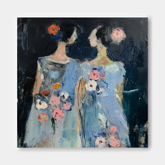 Original Sisters Wall Art Two Girls Acrylic Painting Abstract Lovely Girl Oil Painting Canvas For Living Room
