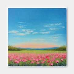 Landscape painting Nature Artwork Muted Country Field Wall Art Wildflower Field Scenery Oil Painting