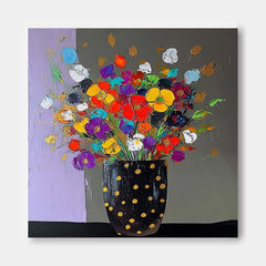 Large Color Handmade Wall Art Original Flower Square Vase Artwork Floral Texture Painting on Canvas