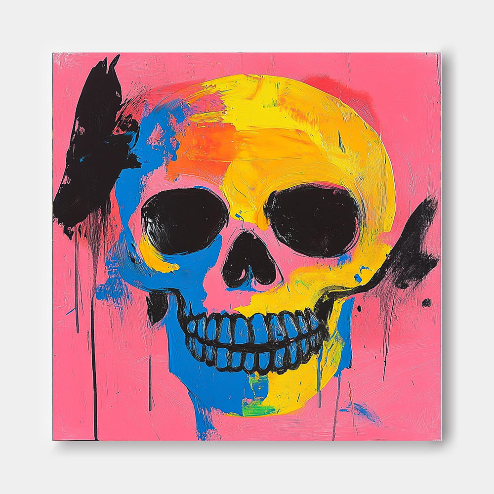 Original Skeleton Painting Canvas Square Abstract people's Wall Art Large Square Artwork Home Decor