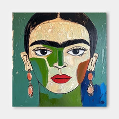 Origina Figure Acrylic Painting Canvas Green Face Abstract Wall Art Square Large Portrait Artwork