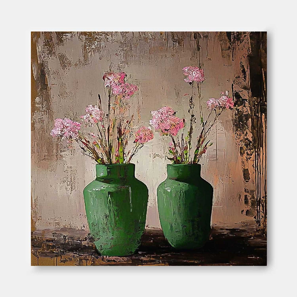 Original Floral Painting Square Large Retro Vase ArtFlowers Acrylic Painting Canvas For Living Room