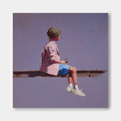 Abstract Warm atmosphere Art Original Purple Wall Art Minimalist Boy Fishing Painting For Living Room