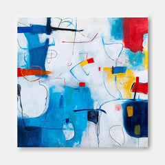 Tiny Graffiti Canvas Painting Original Wall Art Contemporary New Blue Abstract Painting Home Decor