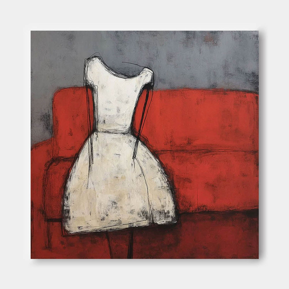 Abstract White Vintage Dress Oil Painting Original Minimalist Artwork Large Wall Art For Living Room