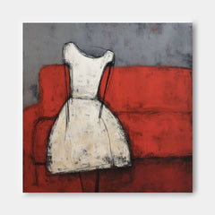Abstract White Vintage Dress Oil Painting Original Minimalist Artwork Large Wall Art For Living Room