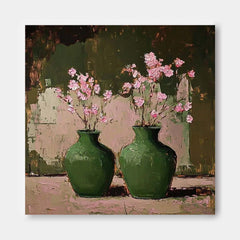 Square Large Retro Vase ArtFlowers Acrylic Painting Canvas Original Floral Painting For Living Room