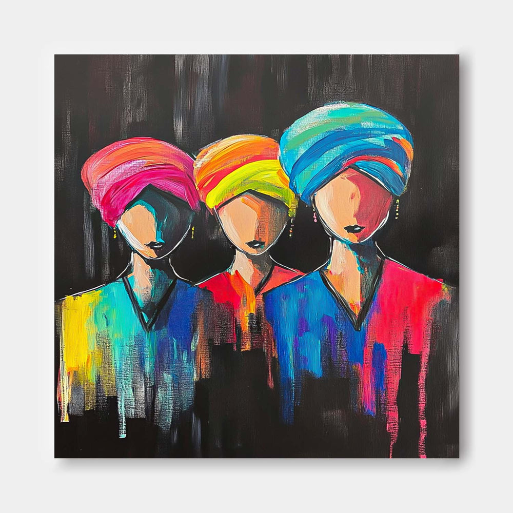 Origina Acrylic Painting Canvas Square Large Girl Portrait Artwork Abstract Woman Wall Art Framed