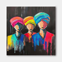 Origina Acrylic Painting Canvas Square Large Girl Portrait Artwork Abstract Woman Wall Art Framed