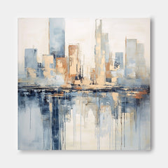 Modern Abstract Cityscape Oil Painting Large Texture Painting On Canvas Blue and Beige Wall Art Home Decor