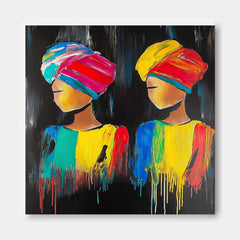 Square Large Girl Portrait Artwork Abstract Woman Wall Art Origina Acrylic Painting Canvas Framed