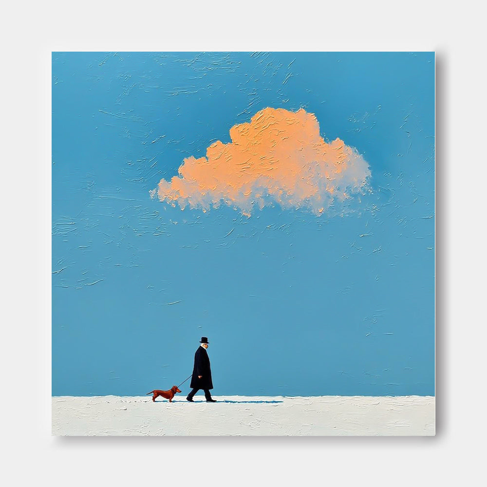 Original Minimalism Artwork Abstract Figure Painting Canvas Large Walking The Dog Wall Art Home Decor