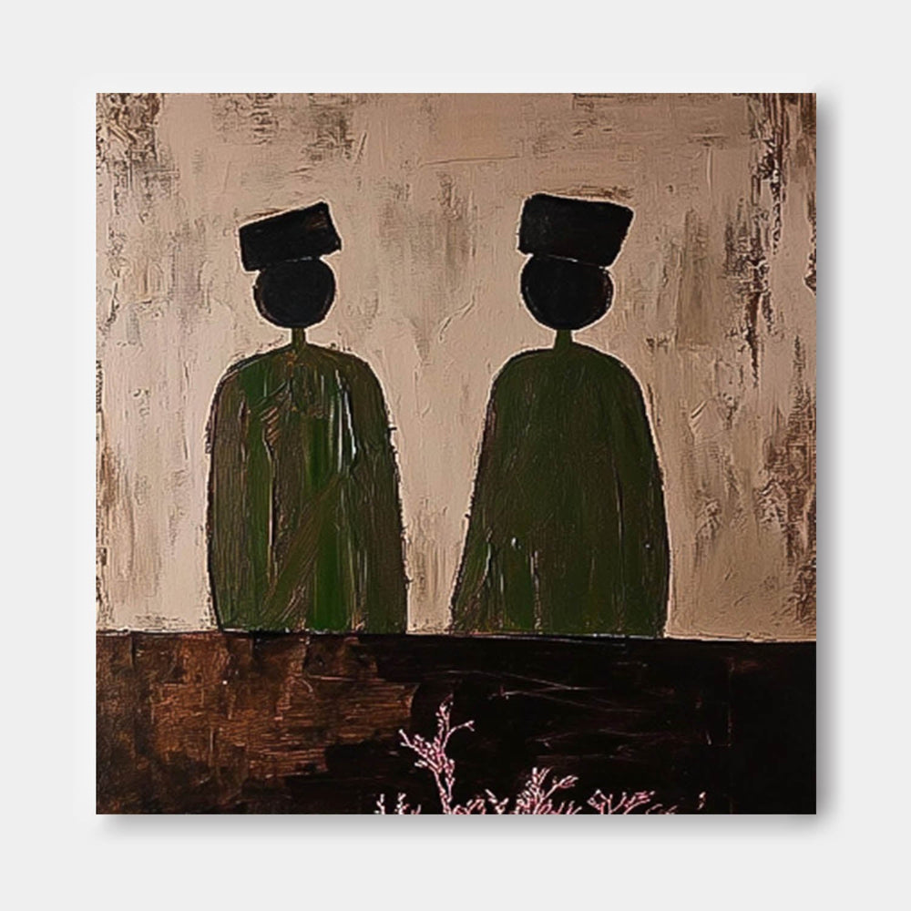 Square Minimalism Figure Acrylic Painting Abstract Oil Painting Canvas Original Portrait Wall Art Home Decor