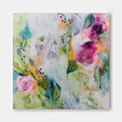 Flowers Acrylic Painting Canvas Original Floral Artwork Square Large Abstract Flowers Art For Living Room