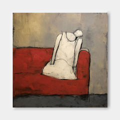 Original Minimalist Artwork Abstract White Vintage Dress Oil Painting Large Wall Art For Living Room