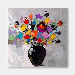 Large Color Handmade Wall Art Original Abstract Flower Vase Artwork Floral Texture Painting On Canvas
