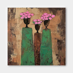 Abstract Simple Characters Artwork Original Retro Painting Brown Modern People Silhouette Wall Art