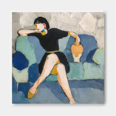 Woman On The Sofa Acrylic Painting Abstract Lovely Girl Oil Painting Canvas Original Portrait Wall Art