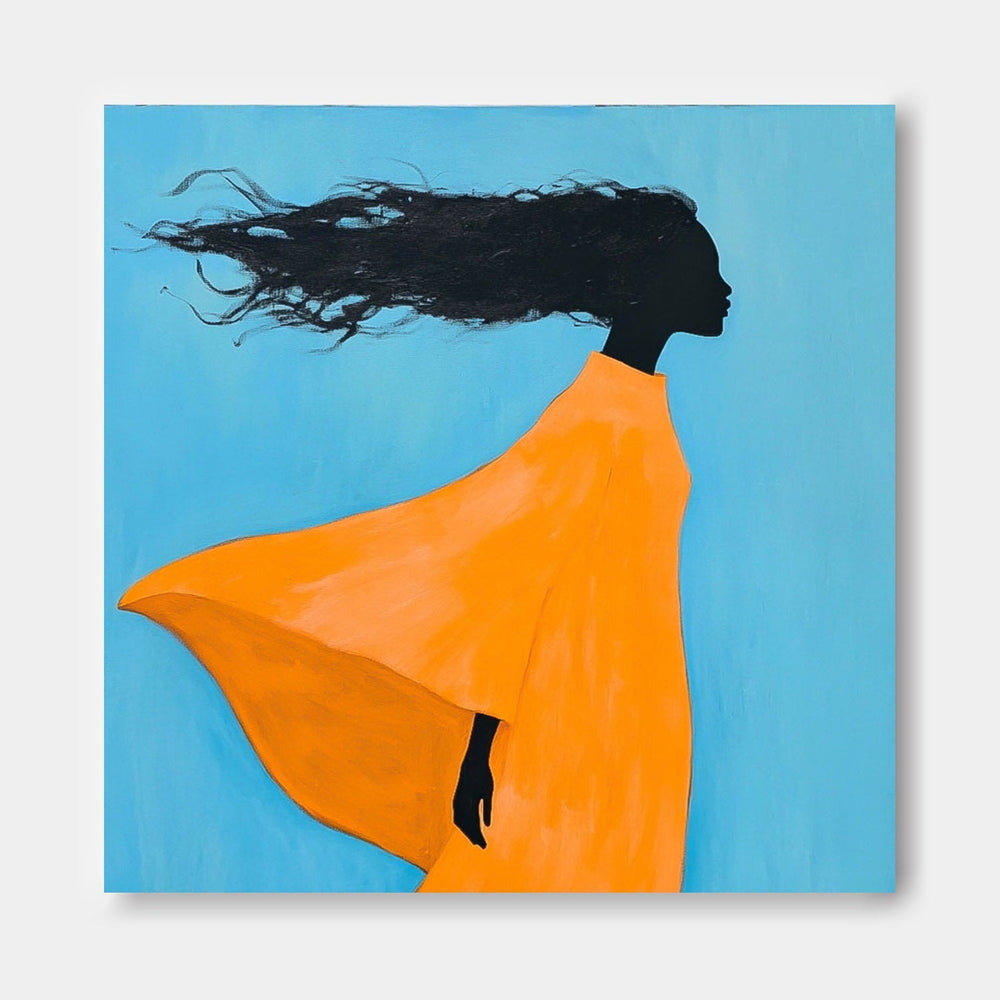 Square Large Girl Acrylic Painting Original Contemporary Little Girl Wall Art Abstract Artwork Home Decor