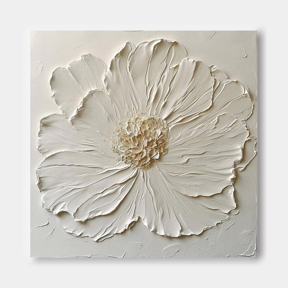 Simple Minimalist Art Original Large Textured Floral Painting Modern White Wall Art For Living Room