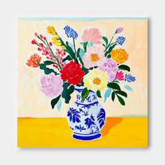 Original Flower Square Vase Artwork Floral Texture Painting on Canvas Large Illustration style Wall Art