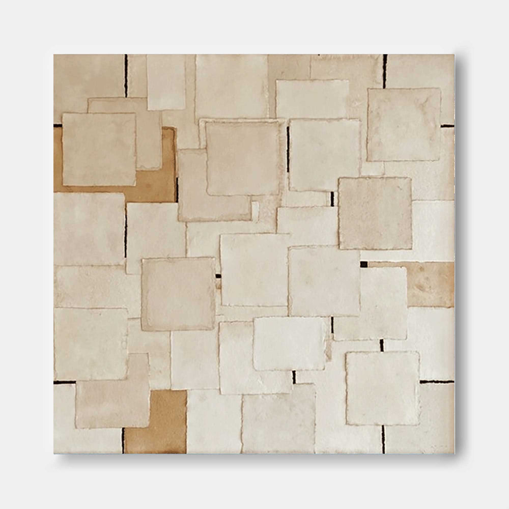 Modern Texture Geometry Abstract Acrylic Painting On Canvas Large Beige Minimalist Art Original Wall Art For Living Room