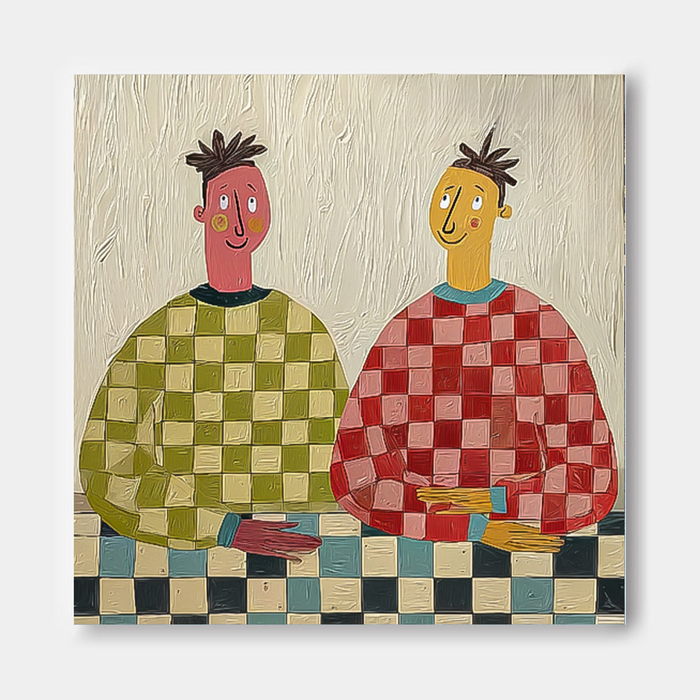 Original Textured People Painting Canvas Large Brothers Portrait Wall Art Figure Oil Painting Home Decor