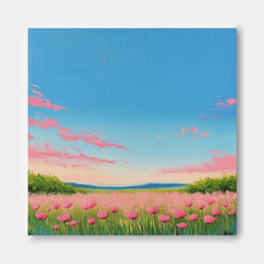 Wildflower Field Scenery Oil Painting Sunset Landscape painting Muted Country Field Wall Art Nature Artwork