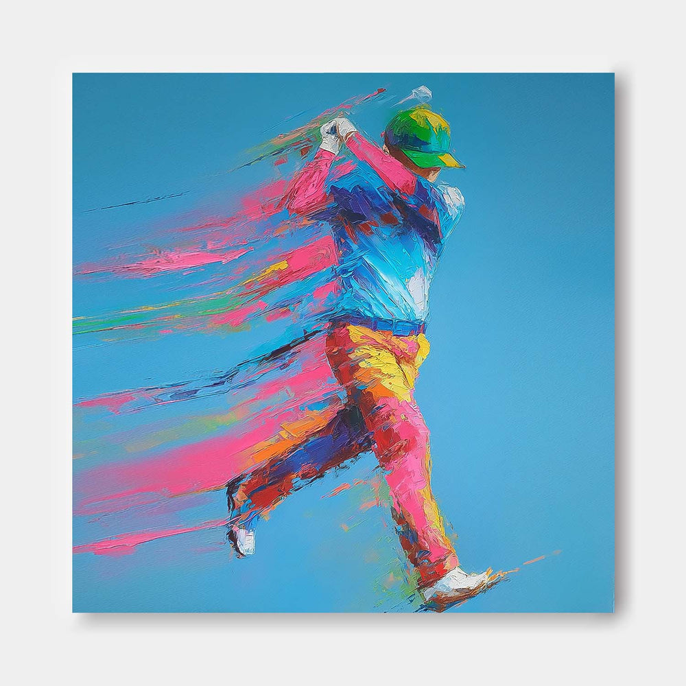 Dynamic Golf Swing Impasto Painting Sports Motion Wall Art Textured Canvas Sport Wall Athletic Decor