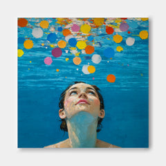 Diving Oil painting Blue Abstract Swimming Girl Wall Art Diving in Ocean Woman Handmade Canvas Artwork