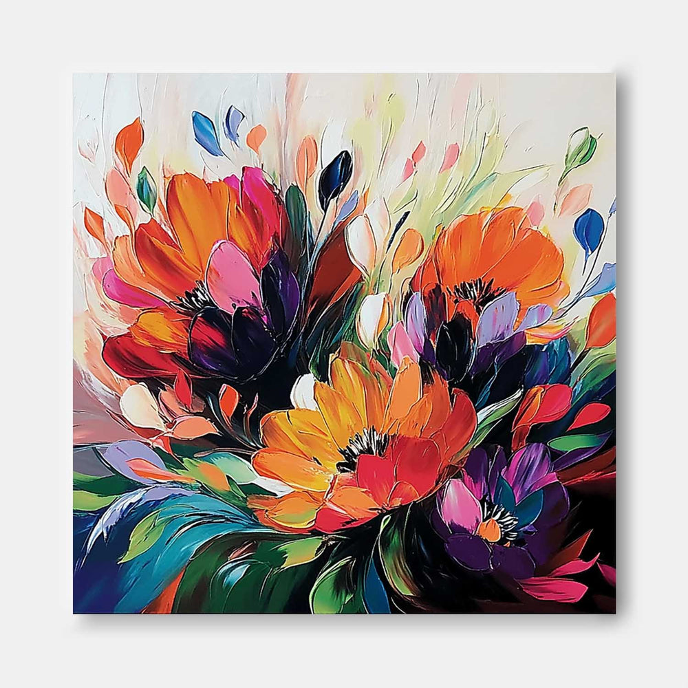 Modern Floral Wall Art Original Beautifu Art Color Large Textured Flower Painting Framed Home Decor